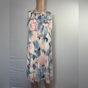 Dkny Sleeveless Pleated Midi Dress in Pastel Blue and Pink Floral